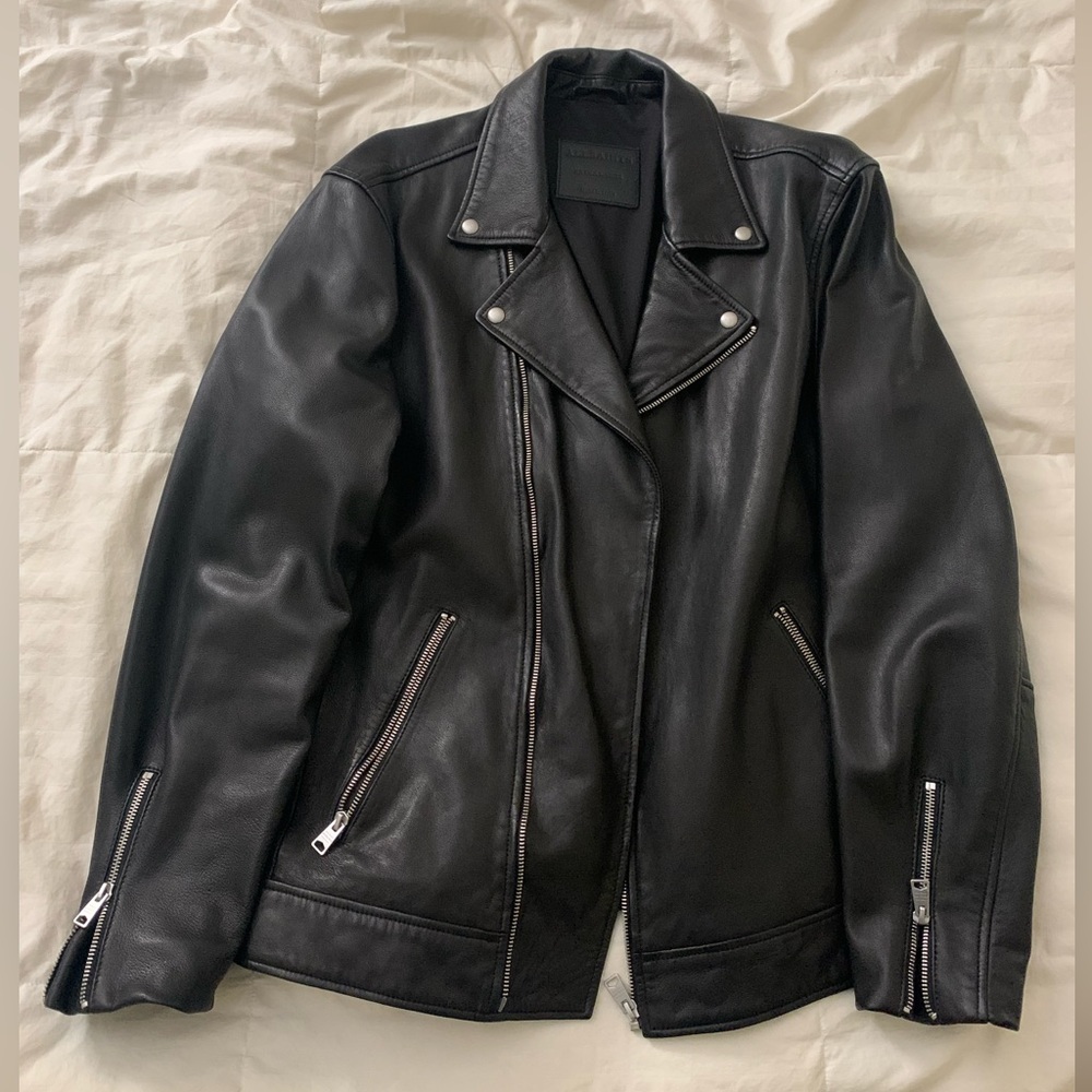 All Saints ‘Tyson’ black leather biker jacket. Brand new with tags/box. Size XL